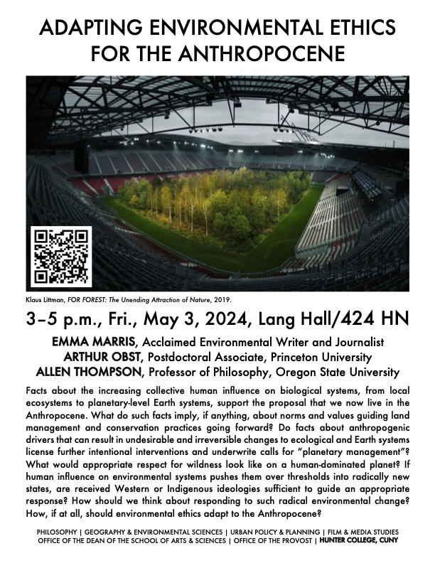 Adapting Environmental Ethics for the Anthropocene @ Lang Hall, 424 Hunter North | New York | New York | United States